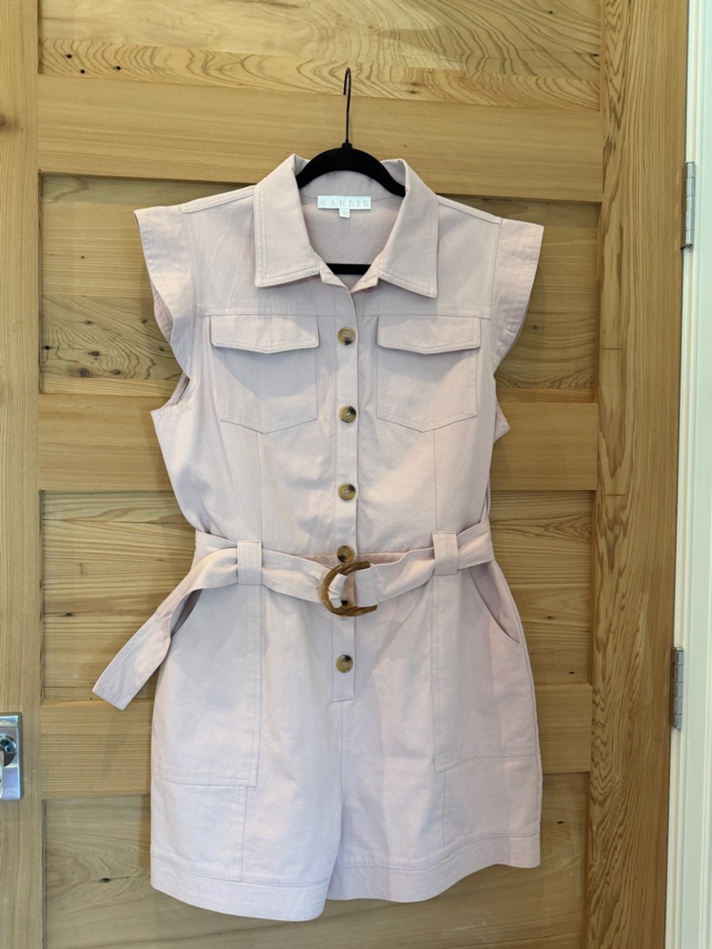Karlie Blush Utility Belted Romper Button Front Pockets Size L